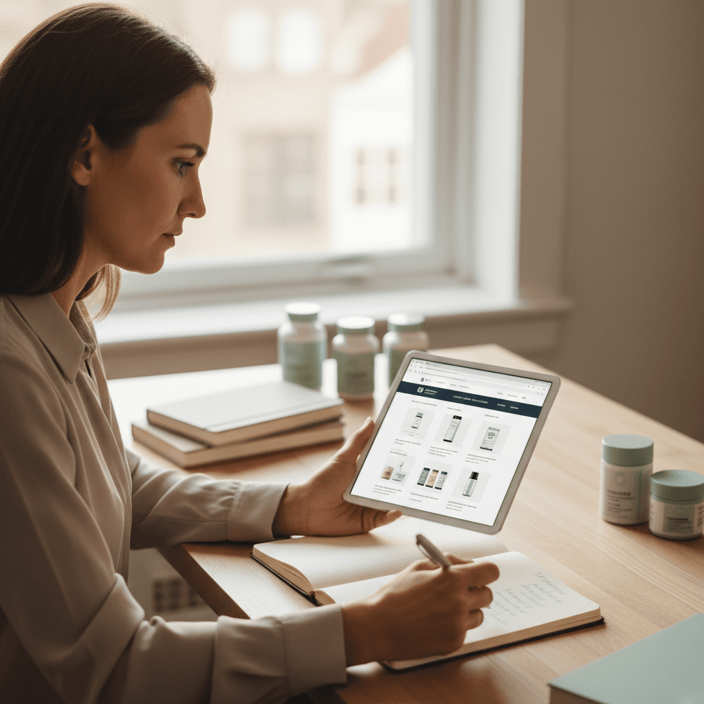 Woman researching wellness products