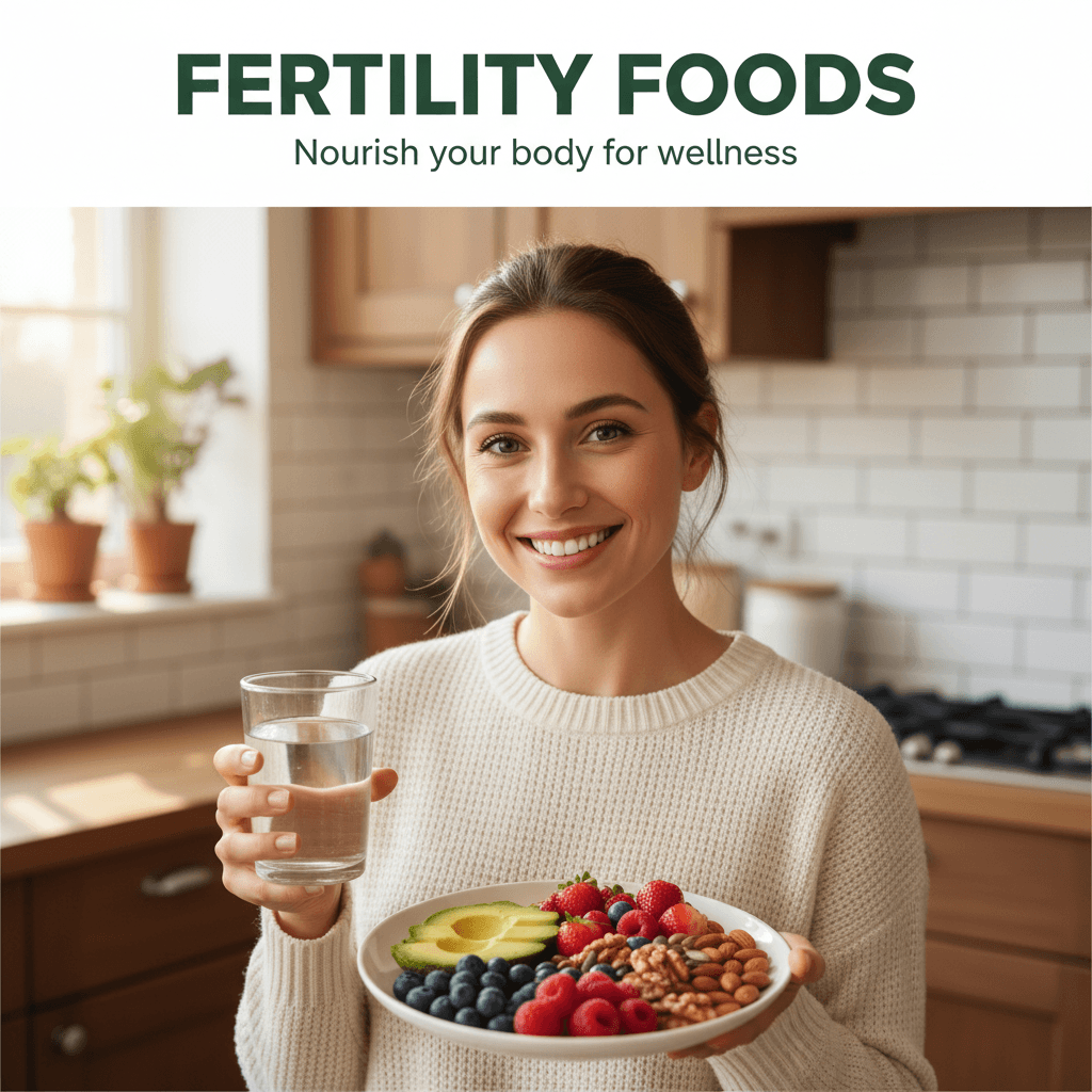 Woman with fertility-supporting nutritious foods