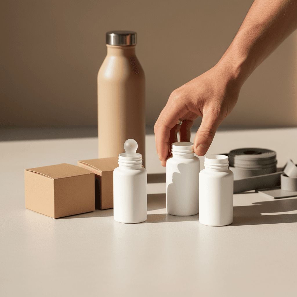 Sperm health supplement bottles with lifestyle wellness elements