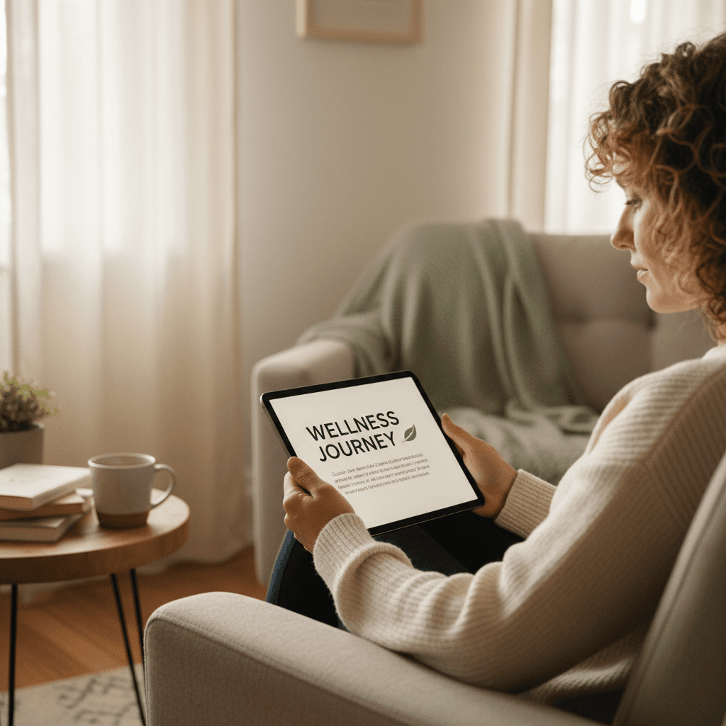 Person reading wellness guide on tablet
