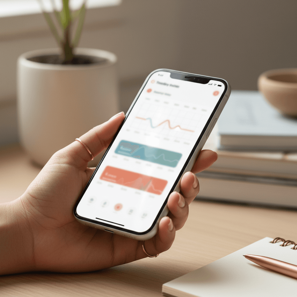Smartphone showing fertility tracking app with calendar interface